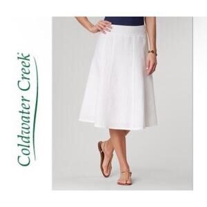 Coldwater Creek 14 White 100% Linen A Line Lined Skirt Midi Vacation Minimalist